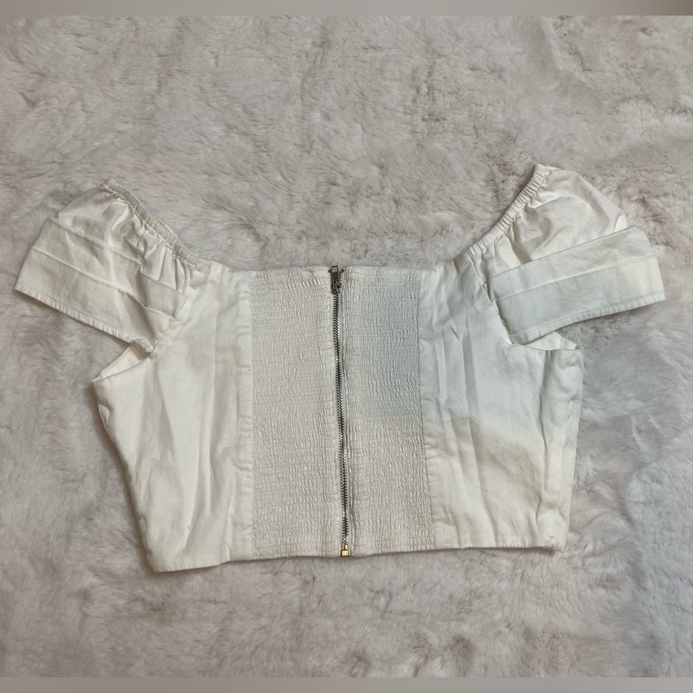 Express Rocky X Barnes On Or Off Shoulder Crop Top Cinched Extra Small White - Picture 6 of 7